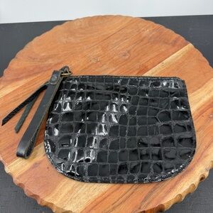 Hatton Henry Leather Wallet black croc wristlet